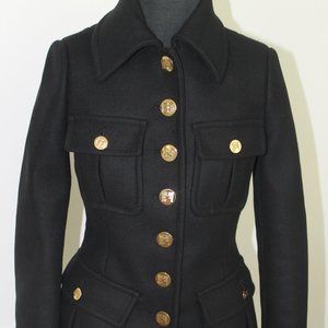 NWT Elisabetta Franchi Black VIRGIN WOOL Utility Jacket Coat W/Buttons XS US 2